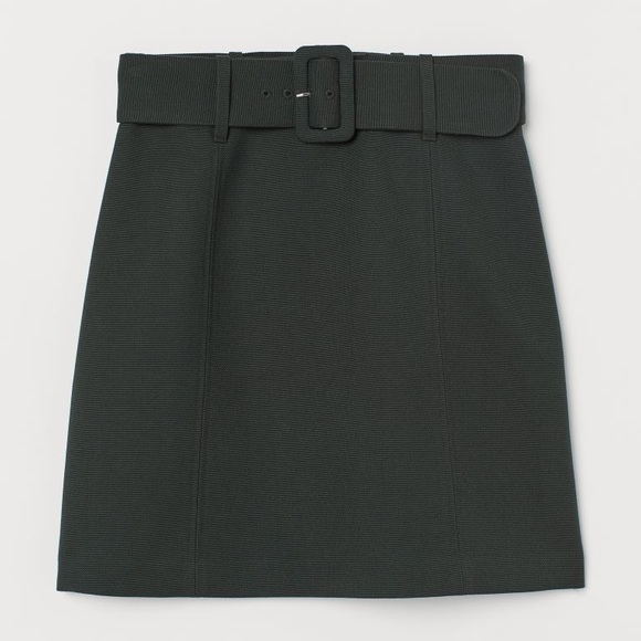 H&M dark green belted skirt 0 new - Picture 1 of 4